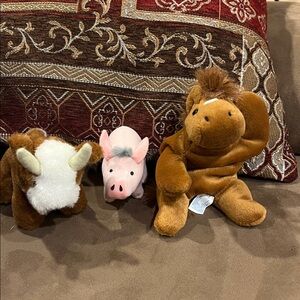 Plush Farm Animal Toy Set - Horse, Pig, Bull